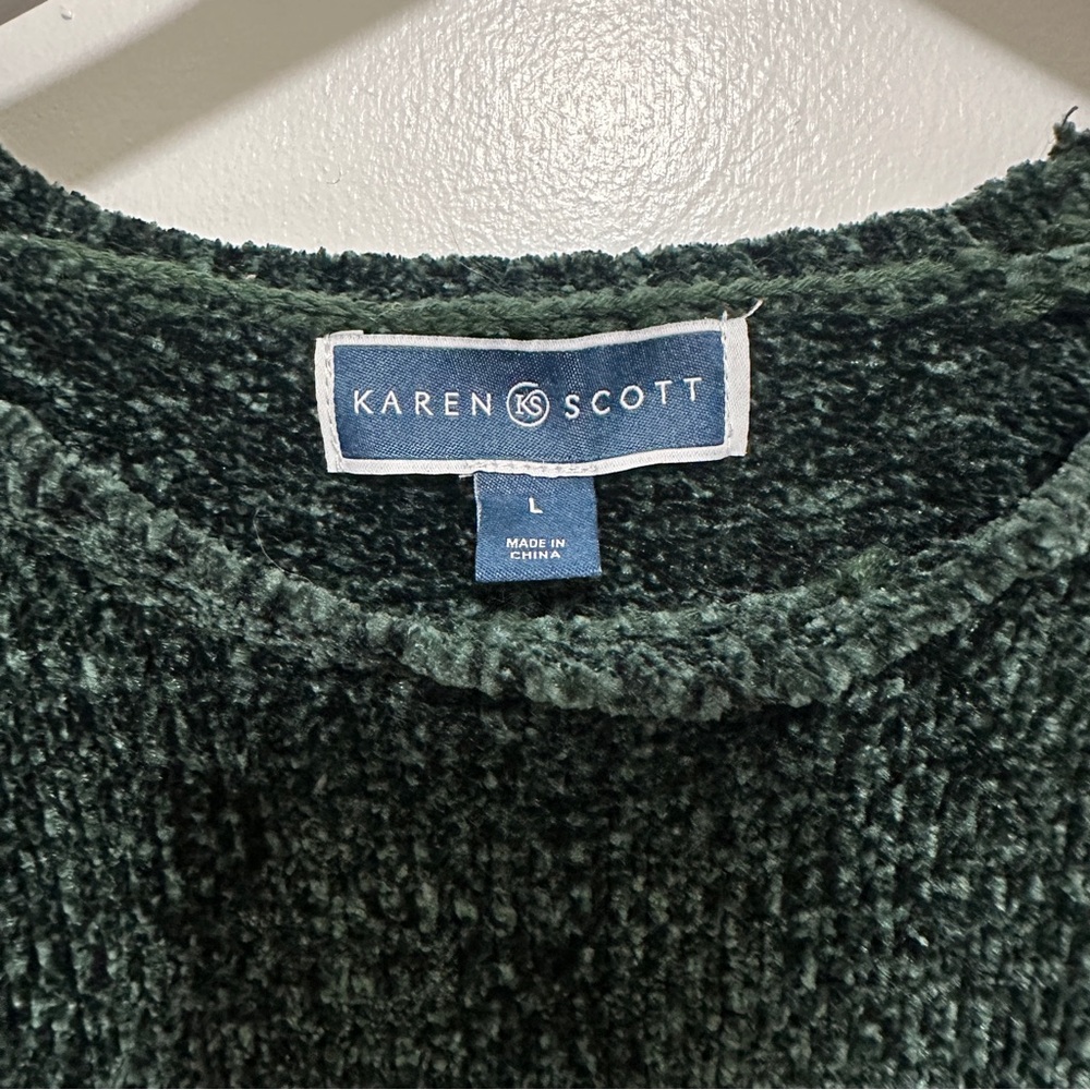 Karen Scott Crewneck Chenille Sweater Green Soft Women Size L - Picture 3 of 5